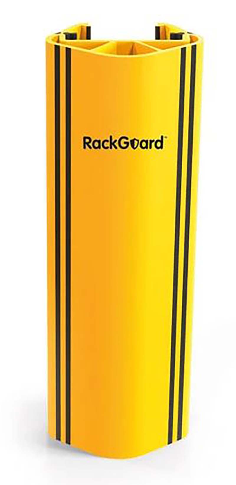 A-SAFE RackGuard Stützenschutz aus gelbem Kunststoff mit schwarzen Warnstreifen